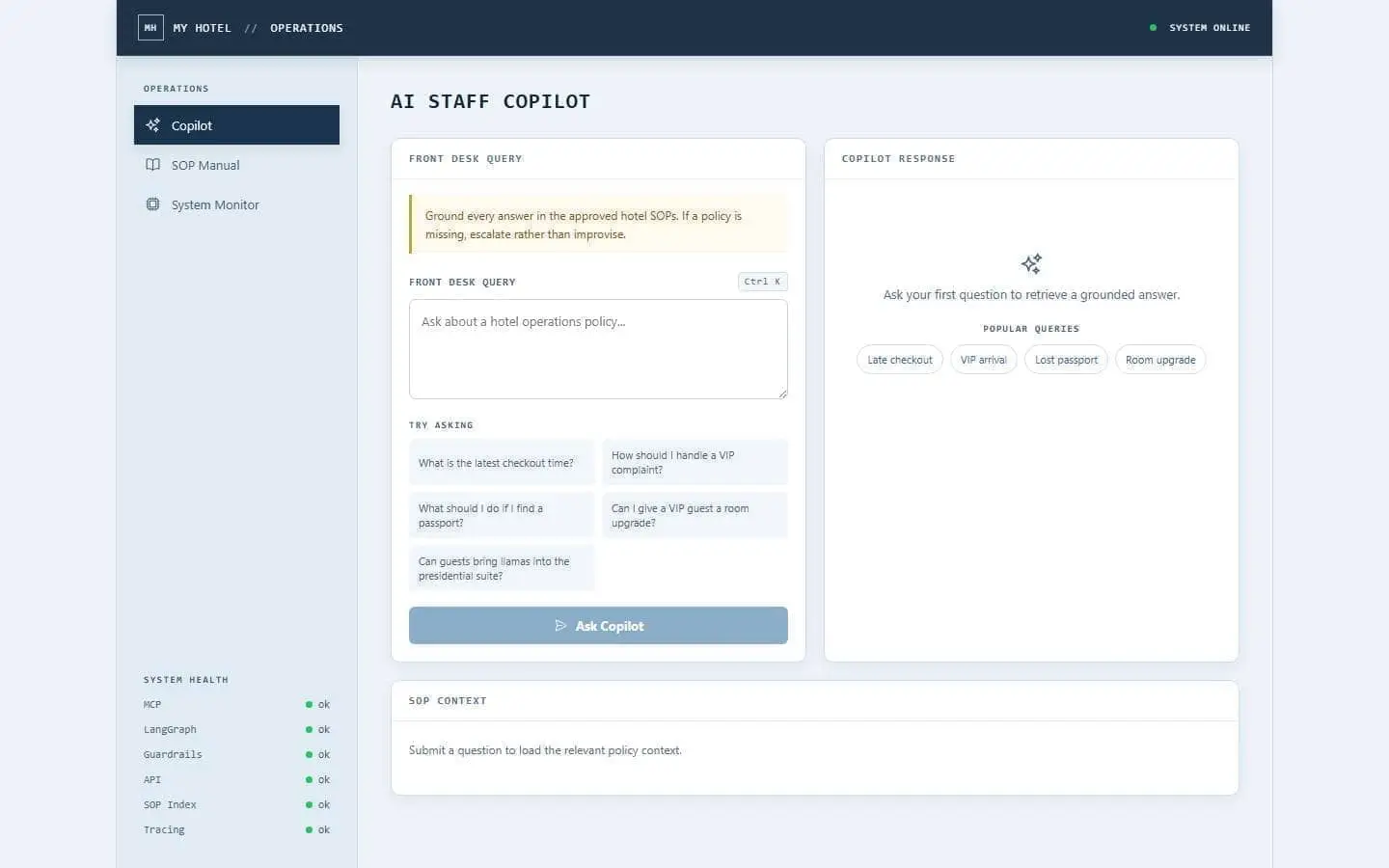 AI Staff Copilot front-desk operations screenshot